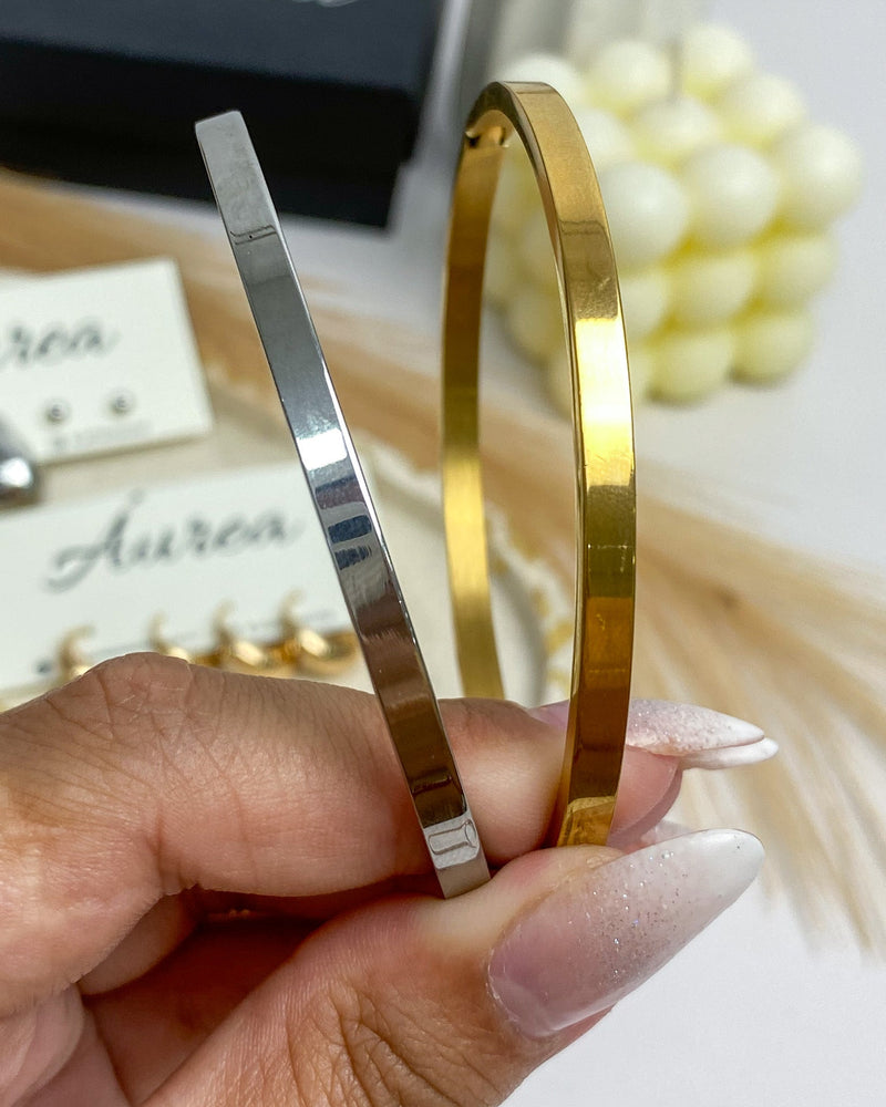 Bracelete Liso Aço Inox - Prata - Áurea Acessórios