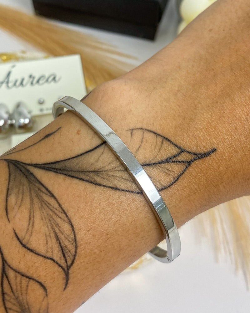 Bracelete Liso Aço Inox - Prata - Áurea Acessórios