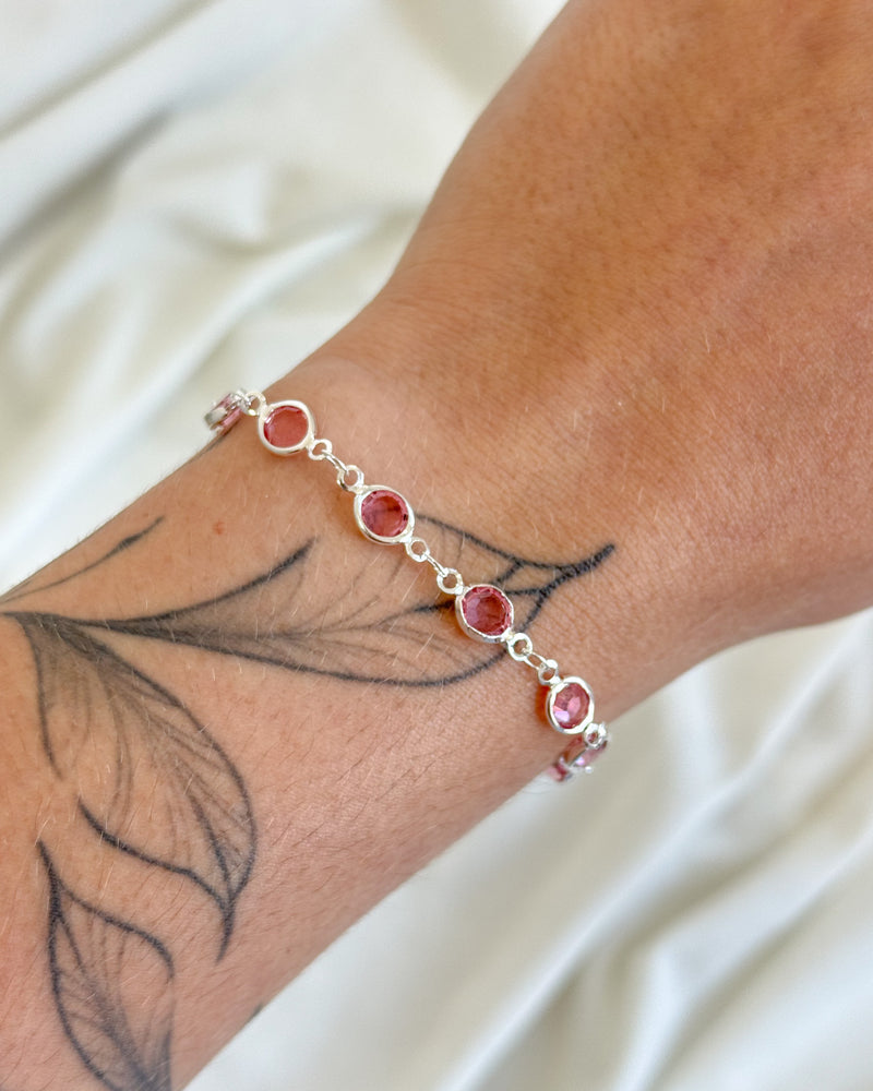 Pulseira Ponto de Luz Rosa - Semijoia Folheada em Prata