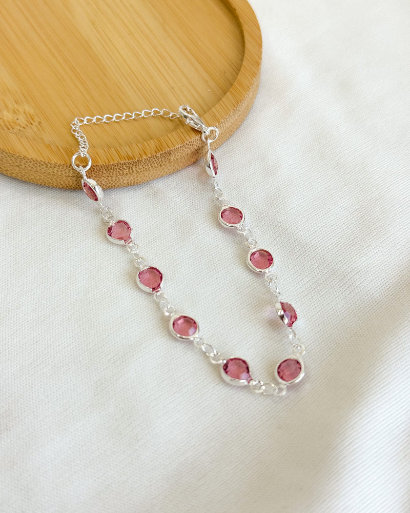 Pulseira Ponto de Luz Rosa - Semijoia Folheada em Prata