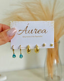 Trio de Brincos Shine Color - Semijoia Banhado a Ouro 18k