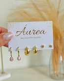Trio de Brincos Shine Color - Semijoia Banhado a Ouro 18k