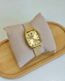 Relógio Feminino Quadrado Românico Dourado 25mm