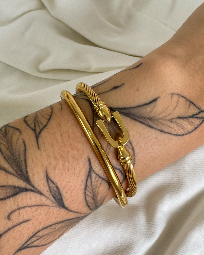 Bracelete Aço Inox Fecho Manual - Semijoia em Aço Inox em Ouro