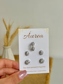 Kit Duo de Brincos Oval + Piercing - Semijoia Folheada