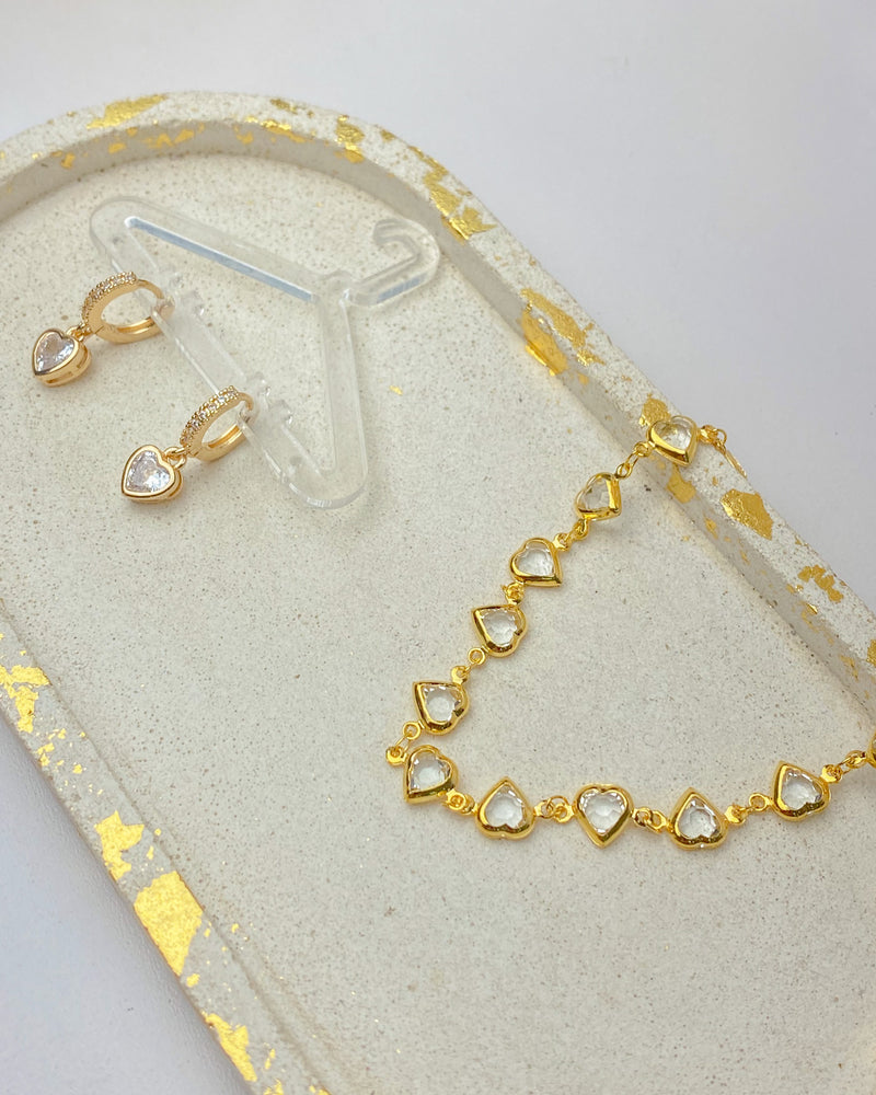 Pulseira Zircônia Corações - Dourado - Áurea Acessórios