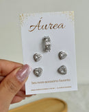 Kit Duo de Brincos Coração + Piercing - Semijoia Folheada