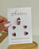 Kit Duo de Brincos Coração + Piercing - Semijoia Folheada