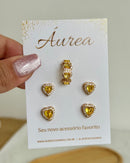 Kit Duo de Brincos Coração + Piercing - Semijoia Folheada