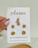 Kit Duo de Brincos Oval + Piercing - Semijoia Folheada