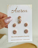 Kit Duo de Brincos Oval + Piercing - Semijoia Folheada