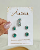 Kit Duo de Brincos Oval + Piercing - Semijoia Folheada