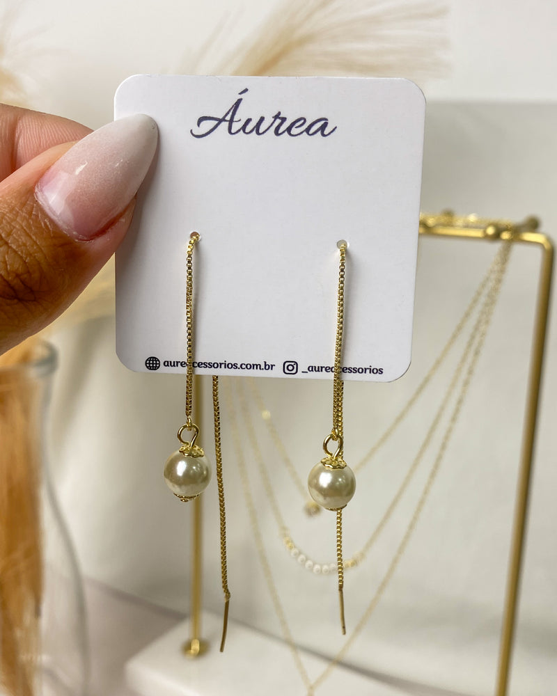 Brinco Agulha com Pérola - Dourado - Áurea Acessórios