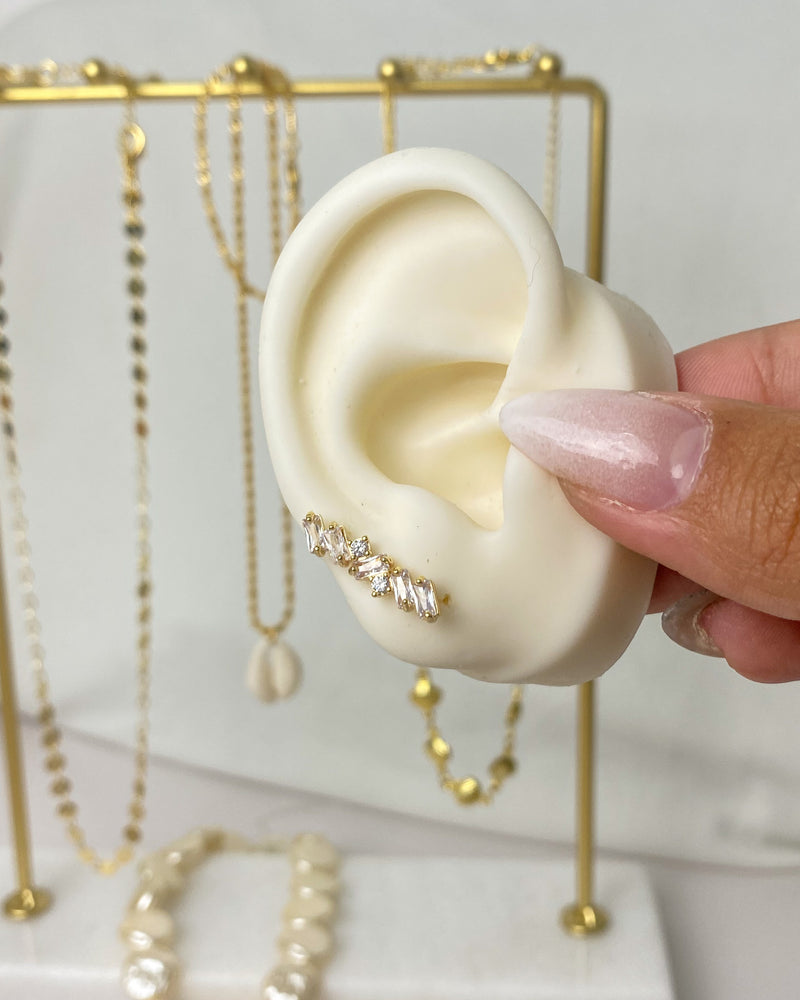 Brinco Ear Cuff Quadrados de Zircônia Baguete - Dourado