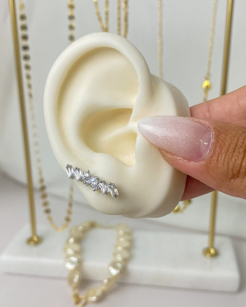 Brinco Ear Cuff Quadrados de Zircônia Baguete - Prata