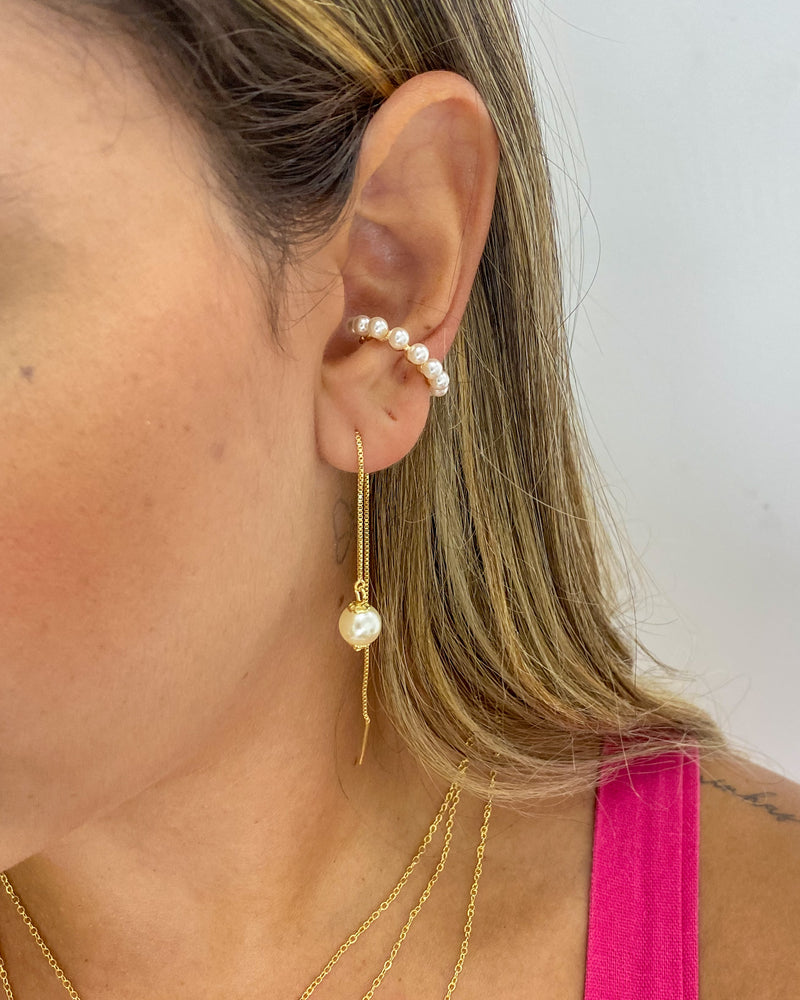 Brinco Agulha com Pérola - Dourado - Áurea Acessórios