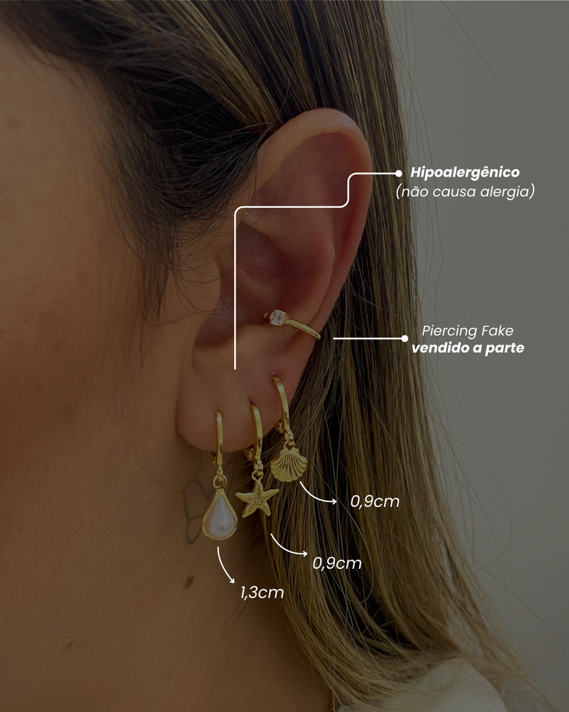 Trio de Brincos Mar - Semijoia Banhado em Ouro 18k