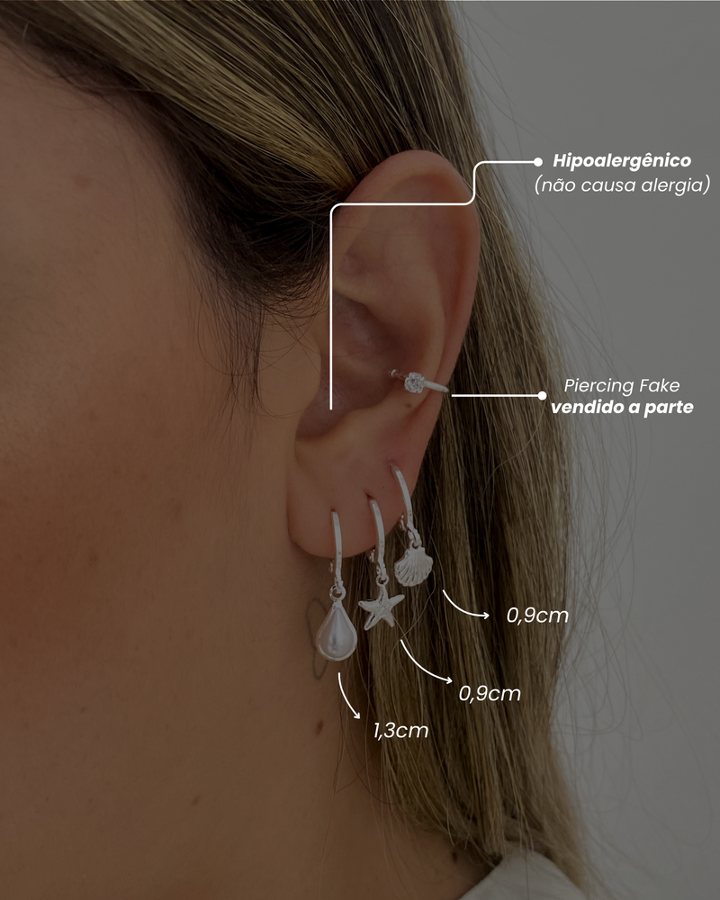 Trio de Brincos Mar - Semijoia Banhado a Prata