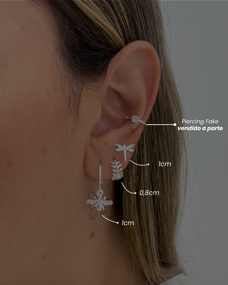 Trio de Brincos Abelha e Libélula - Semijoia Banhado a Prata