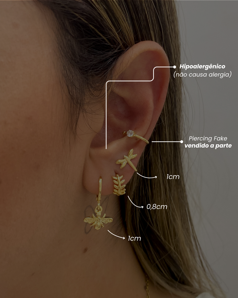 Trio de Brincos Abelha e Libélula - Semijoia Banhado em Ouro 18k