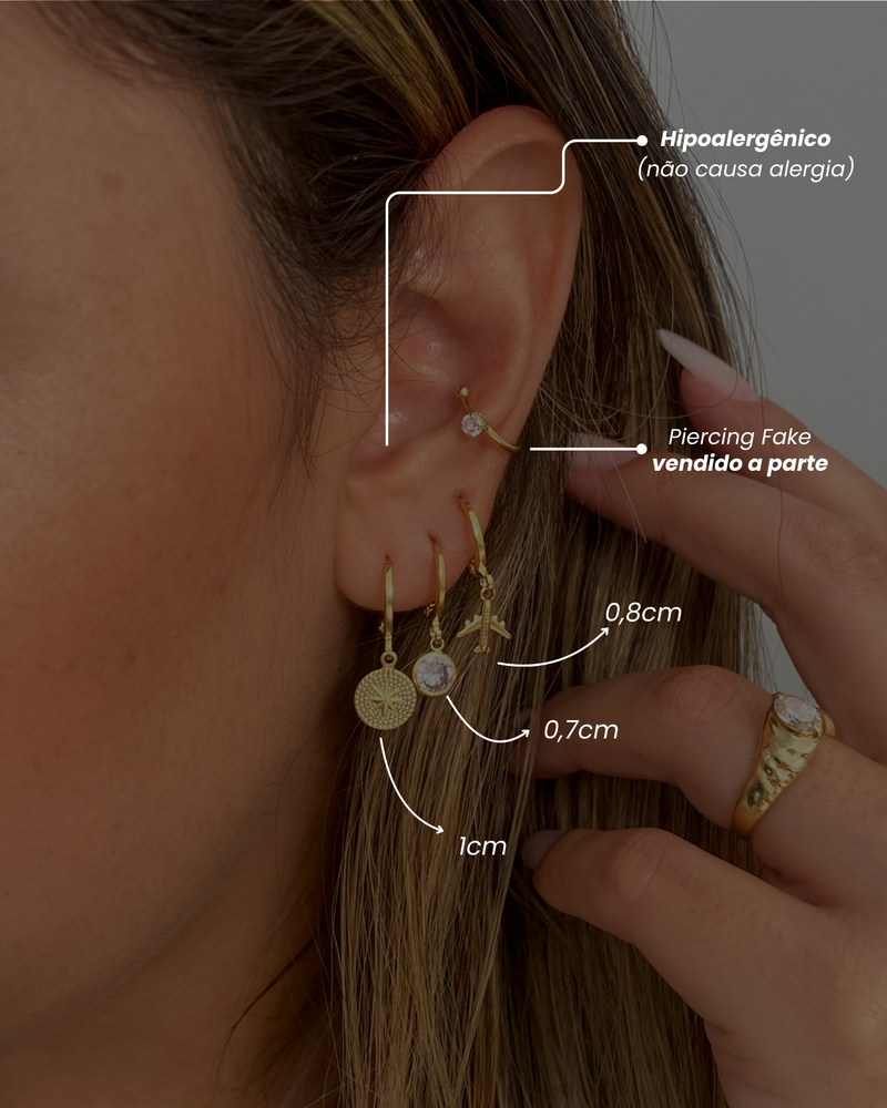 Trio de Argolas Avião - Semijoia Banhado em Ouro 18k