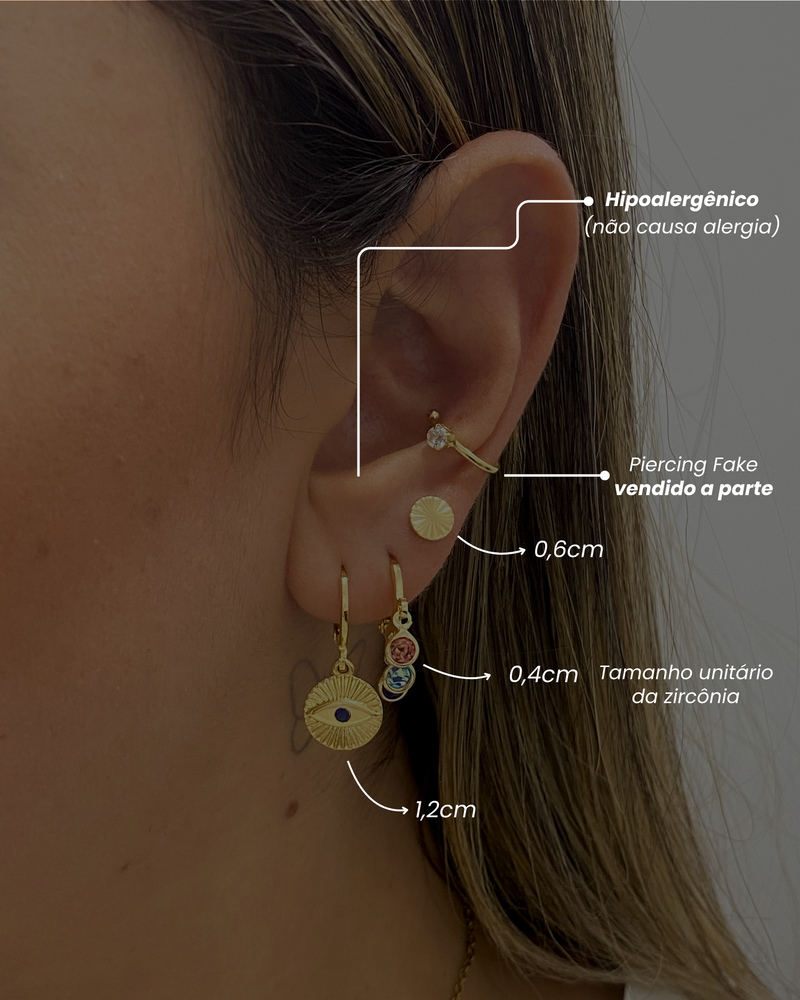 Trio de Brincos Medalha Olho Grego - Semijoia Banhado em Ouro 18k
