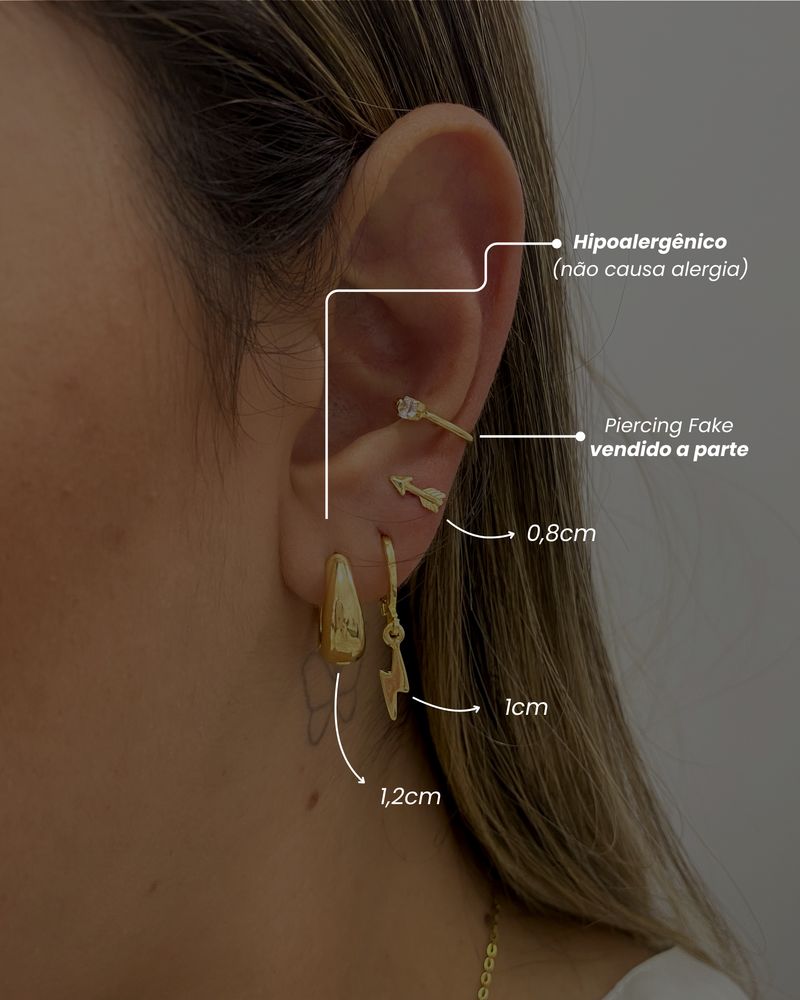 Trio de Brincos Raio - Semijoia Banhado em Ouro 18k