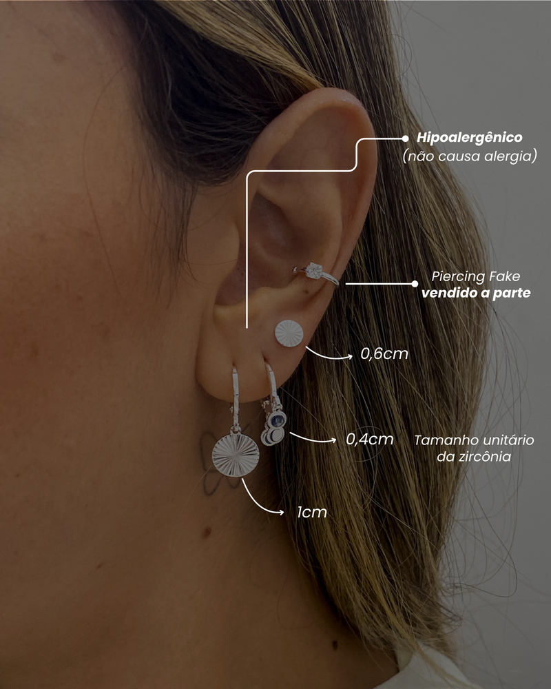 Trio de Brincos Medalhas - Semijoia Banhado a Prata