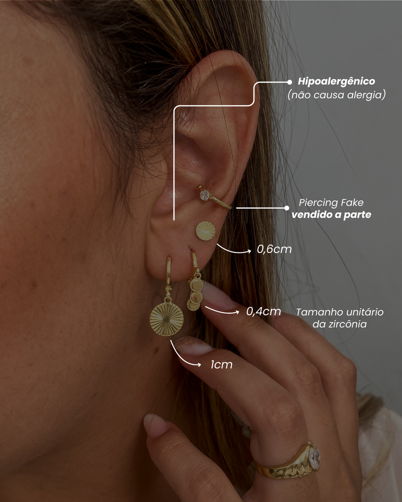 Trio de Brincos Medalhas - Semijoia Banhado em Ouro 18k