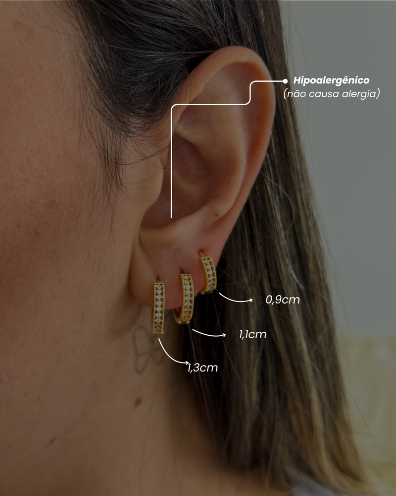 Trio de Argolas Cravejadas - Semijoia Folheada a Ouro 18k