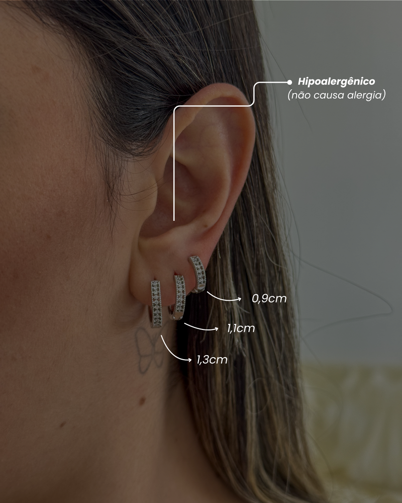 Trio de Argolas Cravejadas - Semijoia Folheada em Prata