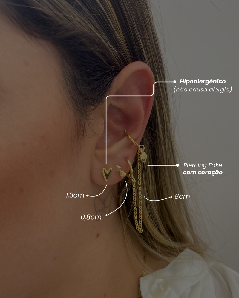 Trio de Brincos Cúpido - Semijoia Banhado em Ouro 18k