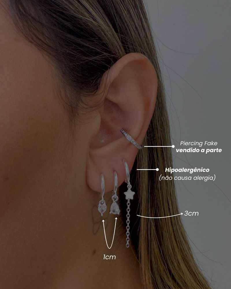 Trio de Argolas Star Corrente- Semijoia Banhado a Prata