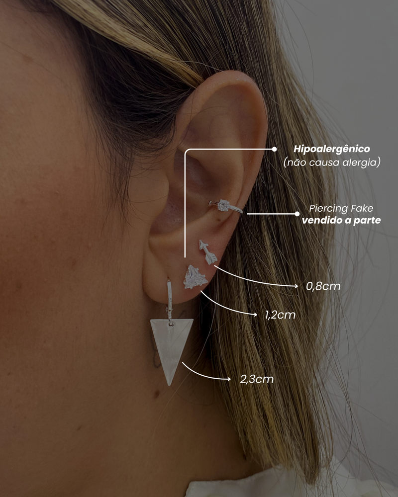 Trio de Brincos Triângulo Chapado - Semijoia Banhado a Prata