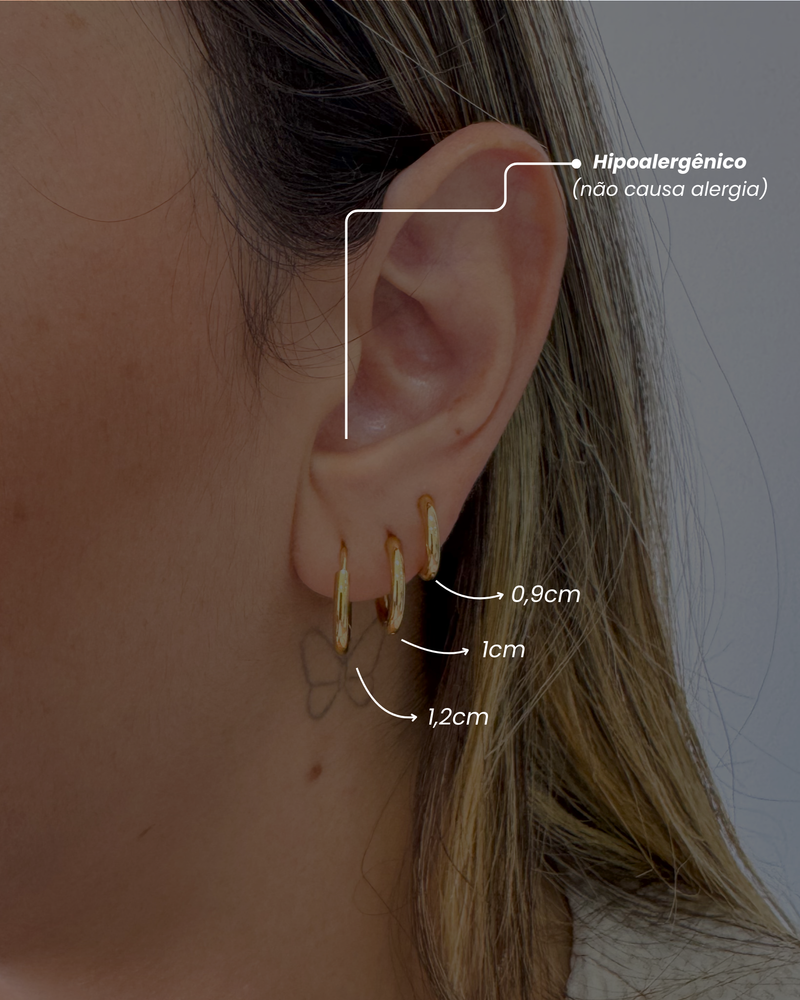 Trio de Argolas Lisas - Semijoia Folheada a Ouro 18k