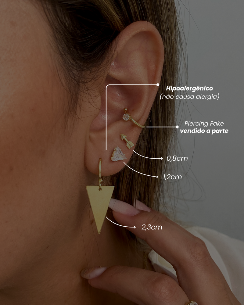 Trio de Brincos Triângulo Chapado - Semijoia Banhado em Ouro 18k