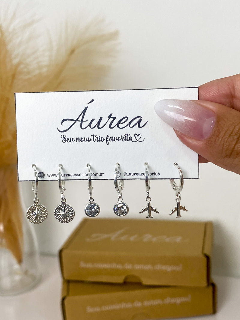 Trio de Argolas Avião - Prata - Áurea Acessórios