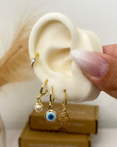 Trio de Argolas Mão Hamsa e Olho Grego - Dourado - Áurea Acessórios