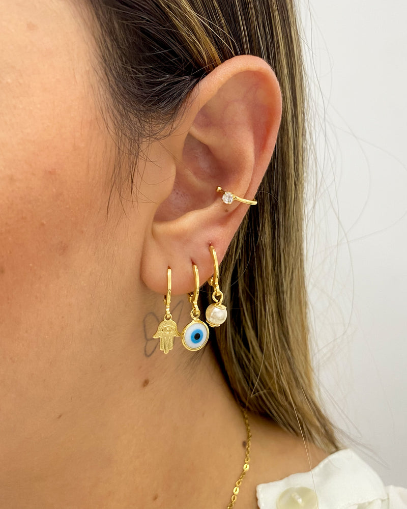 Trio de Argolas Mão Hamsa e Olho Grego - Dourado - Áurea Acessórios