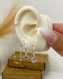 Trio de Argolas Olho Grego com Corrente - Prata - Áurea Acessórios