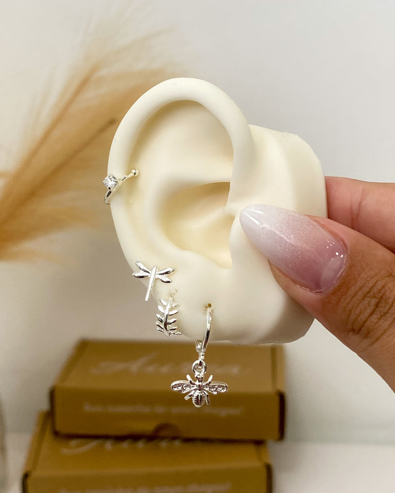 Trio de Brincos Abelha e Libélula - Prata - Áurea Acessórios