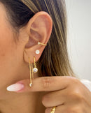 Trio de Brincos Agulha Zircônia - Dourado - Áurea Acessórios