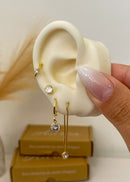 Trio de Brincos Agulha Zircônia - Dourado - Áurea Acessórios