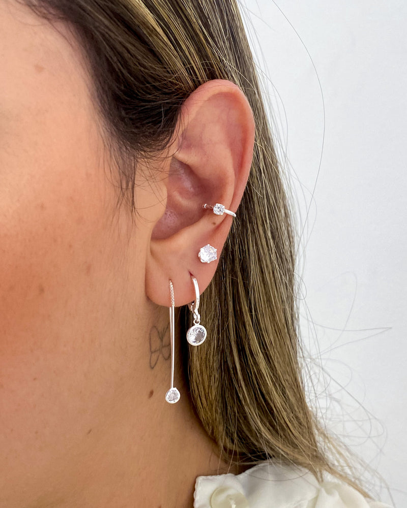 Trio de Brincos Agulha Zircônia - Prata - Áurea Acessórios