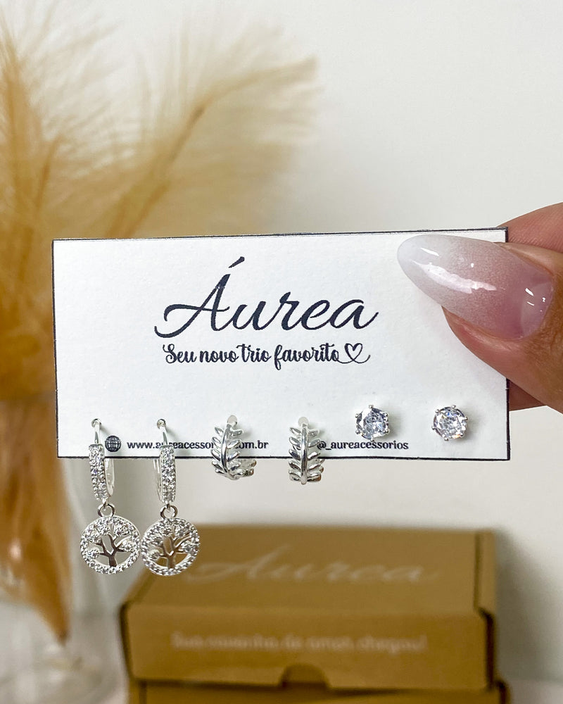 Trio de Brincos Árvore da Vida - Prata - Áurea Acessórios