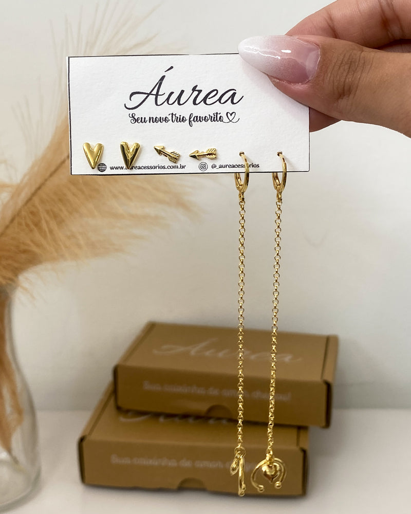Trio de Brincos Cúpido - Dourado - Áurea Acessórios