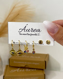 Trio de Brincos Medalha Olho Grego - Dourado - Áurea Acessórios