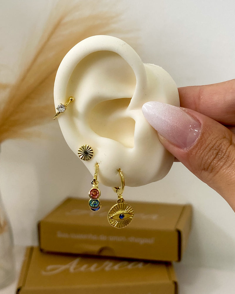 Trio de Brincos Medalha Olho Grego - Dourado - Áurea Acessórios