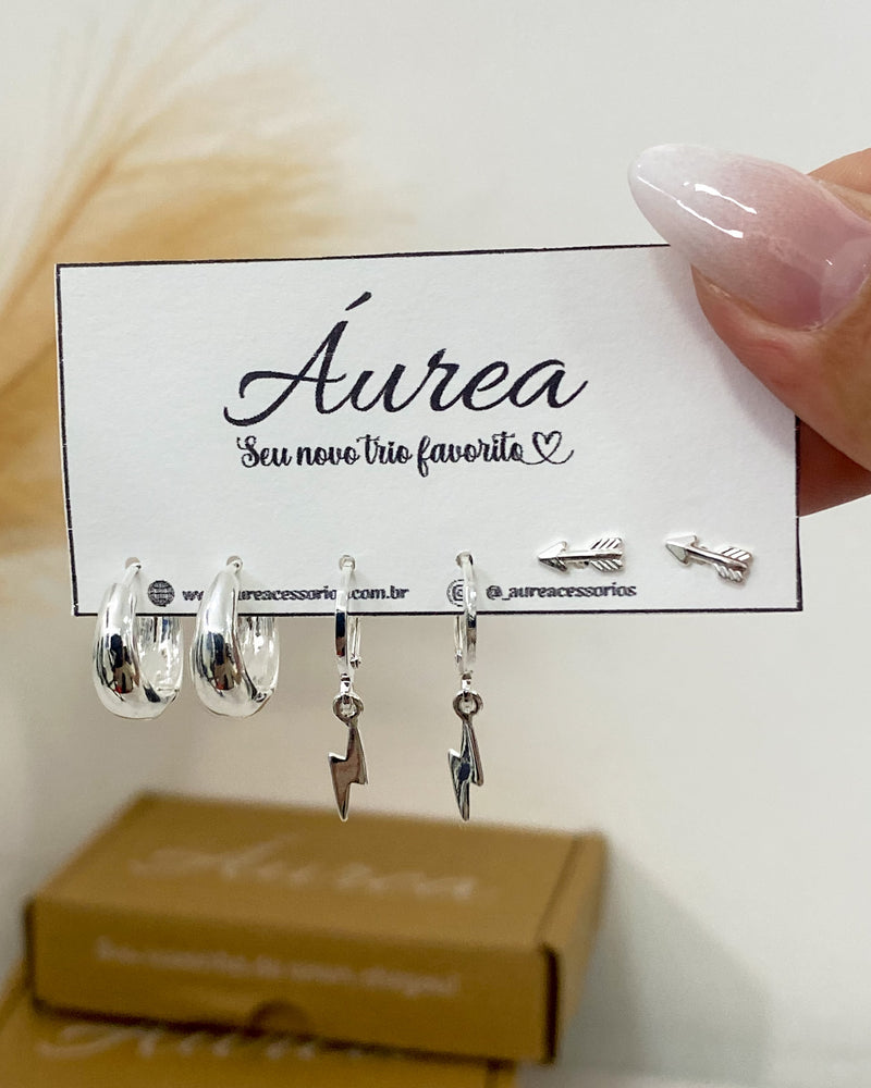 Trio de Brincos Raio - Prata - Áurea Acessórios