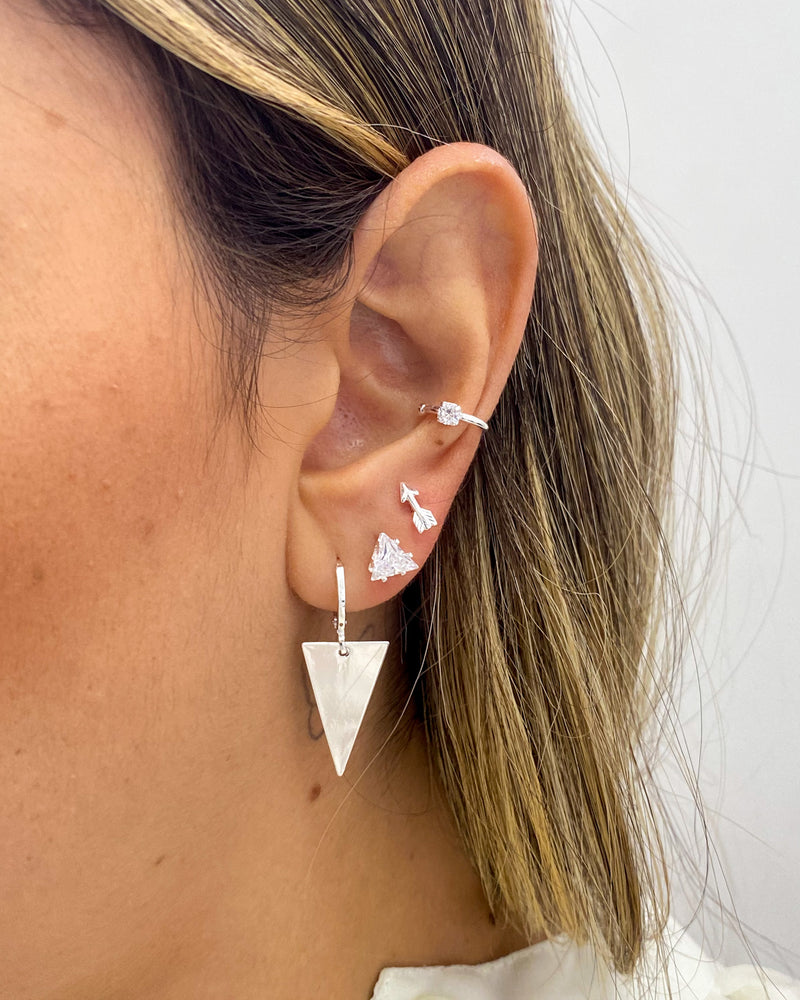 Trio de Brincos Triângulo Chapado - Prata - Áurea Acessórios